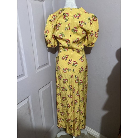 Jill Stuart Puff Sleeve Yellow Floral Fit & Flare MIDI Dress 0 - Picture 5 of 8